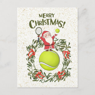 Tennis Merry Christmas with Santa Claus Holiday Postcard