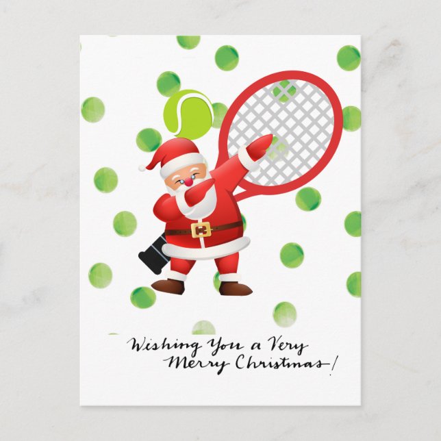 Tennis  Merry Christmas with Santa Claus   Holiday Postcard (Front)