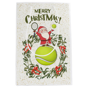 Tennis Merry Christmas with Santa Claus Medium Gift Bag