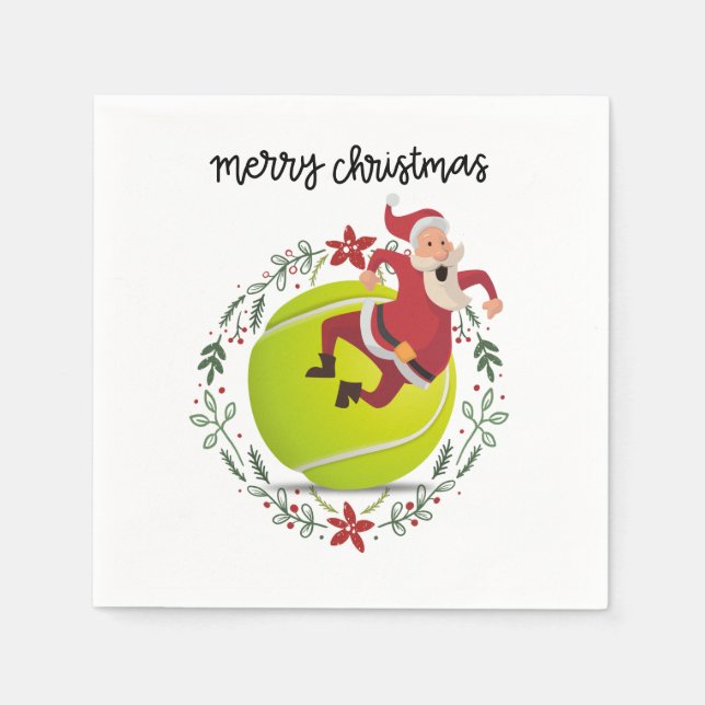Tennis  Merry Christmas with Santa Claus  Napkin (Front)
