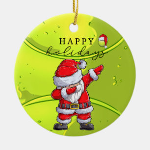 Tennis Merry Christmas with Santa Claus on the top Ceramic Tree Decoration
