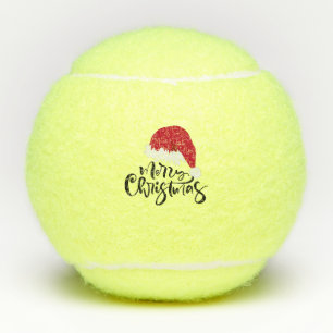 Tennis Merry Christmas with Santa hat Tennis Balls