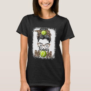 Tennis Mum Game Day Messy Bun Leopard Mother s Day T-Shirt