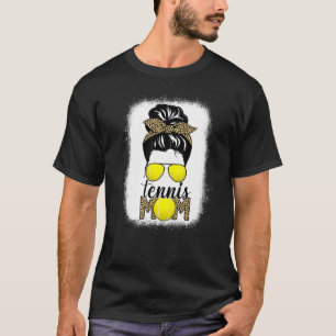 Tennis Mum Life Bleached Messy Bun Hair Leopard Te T-Shirt
