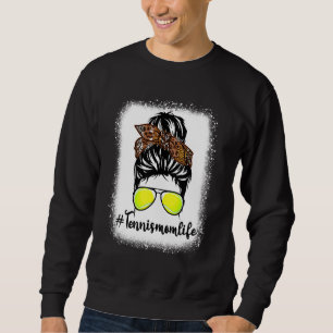 Tennis Mum Life Leopard Messy Bun Hair Women Sweatshirt