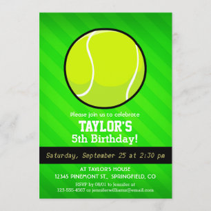 Tennis; Neon Green Stripes Invitation