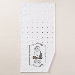 Tennis Old English Sheepdog (Grey 1) Dog Cute Bath Towel Set