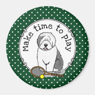 Tennis Old English Sheepdog (Grey 1) Dog Cute Magnet