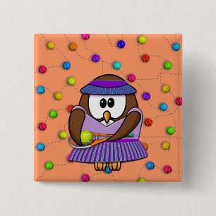 tennis owl - girl 15 cm square badge