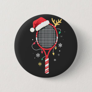 Tennis Paddle with Santa Hat and Christmas Lights 6 Cm Round Badge
