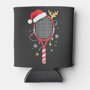 Tennis Paddle with Santa Hat and Christmas Lights Can Cooler