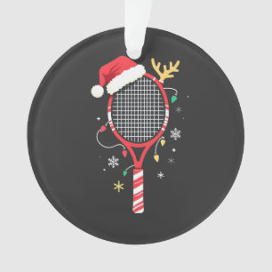 Tennis Paddle with Santa Hat and Christmas Lights Ornament