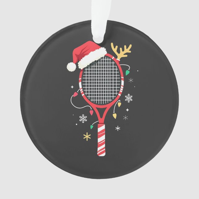 Tennis Paddle with Santa Hat and Christmas Lights Ornament (Front)
