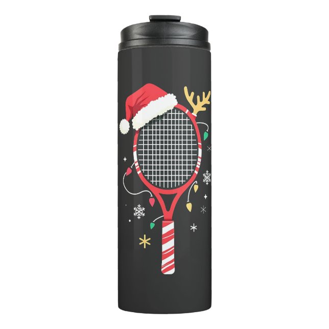 Tennis Paddle with Santa Hat and Christmas Lights Thermal Tumbler (Front)