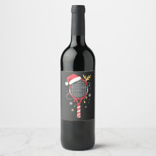 Tennis Paddle with Santa Hat and Christmas Lights Wine Label