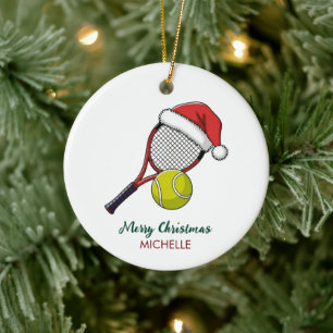 Tennis Paddle with Santa Hat Custom Christmas      Ceramic Tree Decoration