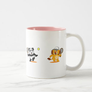 Tennis Panda & Lion Two-Tone Coffee Mug