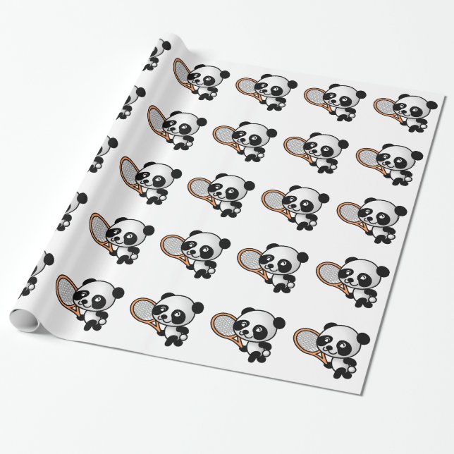 Tennis Panda Wrapping Paper (Unrolled)