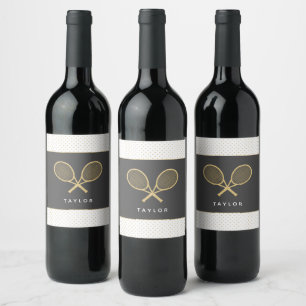 Tennis Party Chic Gold and Grey Custom Wine Label