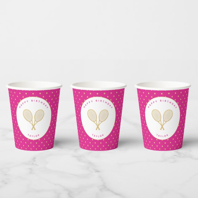 Tennis Party Chic Sports Custom Pink and Gold Paper Cups (Multi)