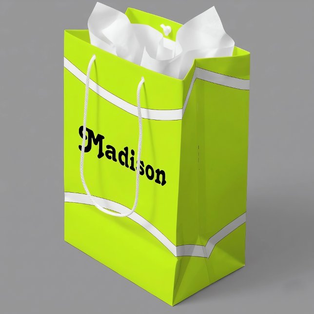 Tennis Party Custom Tennis Player Name or Text Medium Gift Bag (Customizable tennis gift bag. Personalize with your own name or text!)
