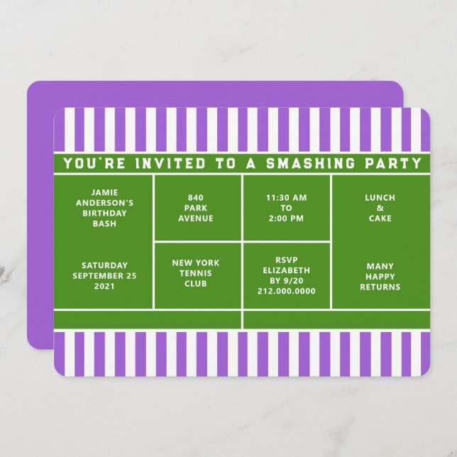 Tennis Party Invitation (Front/Back)