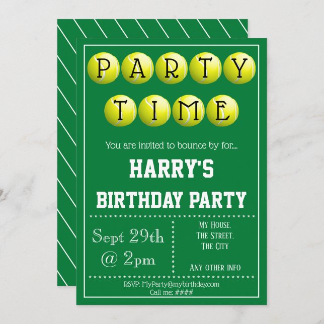 Tennis Party Invitation Editable (Front/Back)