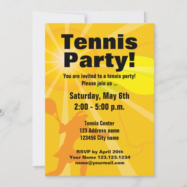 Tennis party invitation template (Front)
