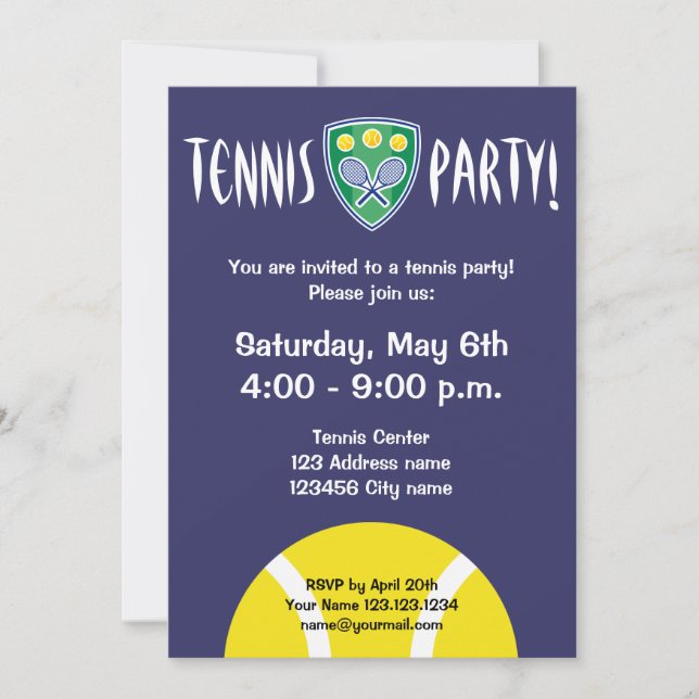 Tennis party invitations | celebration invites (Front)