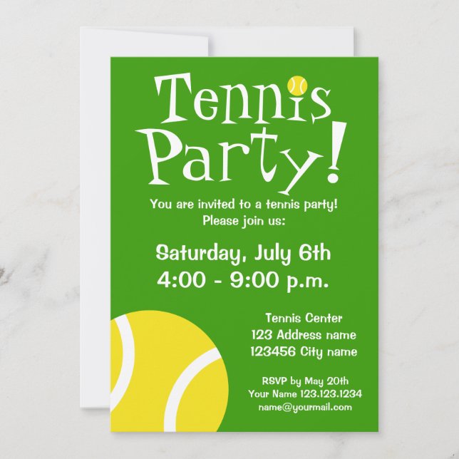 Tennis party invitations for Birthdays or BBQ (Front)