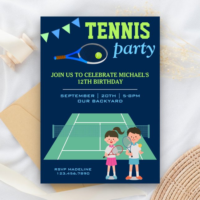 Tennis Party Kids Sports Birthday Invitation (Creator Uploaded)
