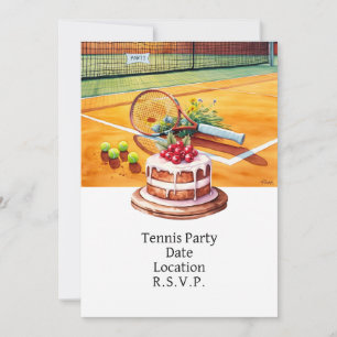 Tennis Party on the court with cake and ball Invitation