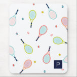 Tennis Pattern Sports Themed Personalized Monogram Mouse Pad<br><div class="desc">This fun,  vibrant mouse pad featuring a tennis racquet and ball pattern in blues,  greens,  corals and pinks is perfect for the tennis player,  coach or fan in your life.</div>