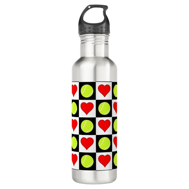 Tennis Pattern Tennis Balls and Hearts Sports 710 Ml Water Bottle (Front)