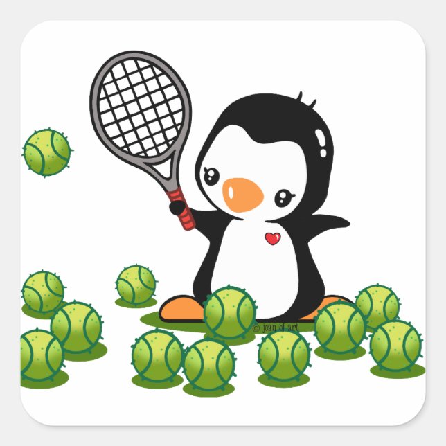 Tennis Penguin Square Sticker (Front)