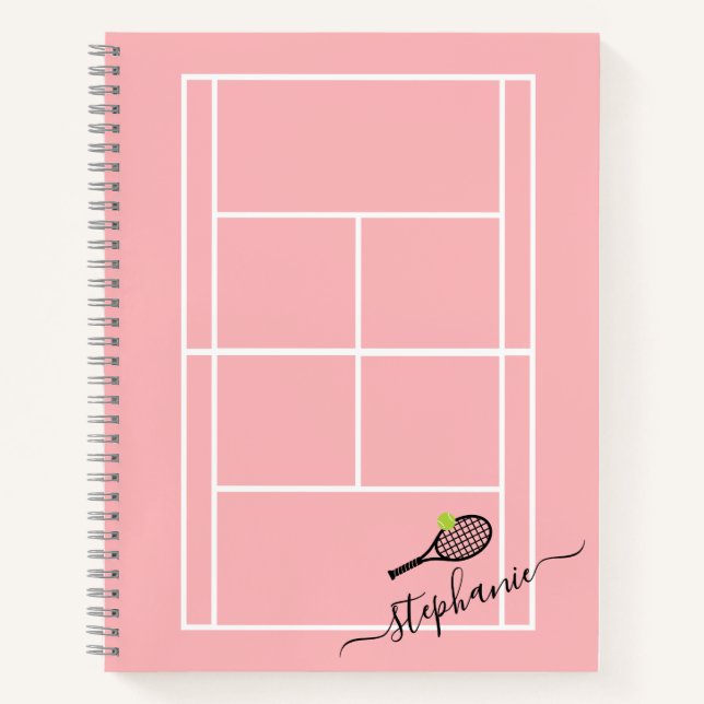Tennis Personalised Girly Script Monogram Notebook (Front)