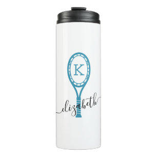 Tennis Personalised Name Initial Teal Thermal Tumbler