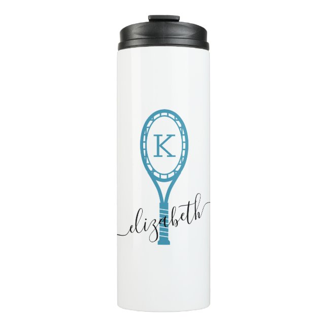 Tennis Personalised Name Initial Teal Thermal Tumbler (Front)