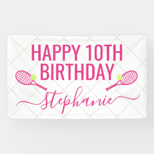 Tennis Personalised Name Pink Birthday Party Banner