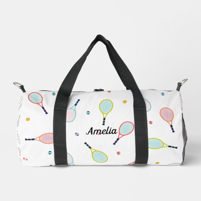 Tennis Personalised Name Pink Green Blue Custom Duffle Bag (Front)