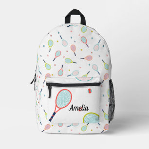 Tennis Personalised Name Pink Green Blue Custom Printed Backpack