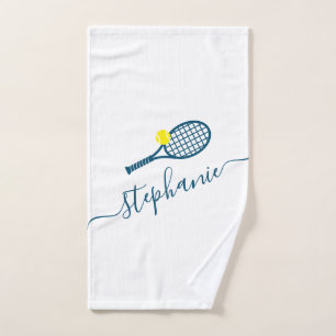 Tennis Personalised Name Script Monogram Blue Hand Towel