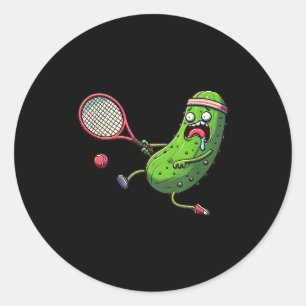 Tennis pickle athlete running with racket and ball classic round sticker