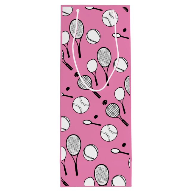Tennis pink black white girls wine gift bag (Back)