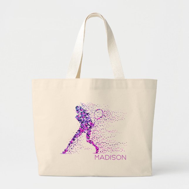 Tennis Pink Pixels Personalised Name Large Tote Bag (Front)