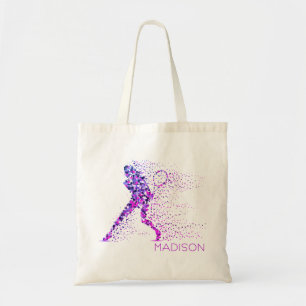 Tennis Pink Pixels Personalised Name Tote Bag