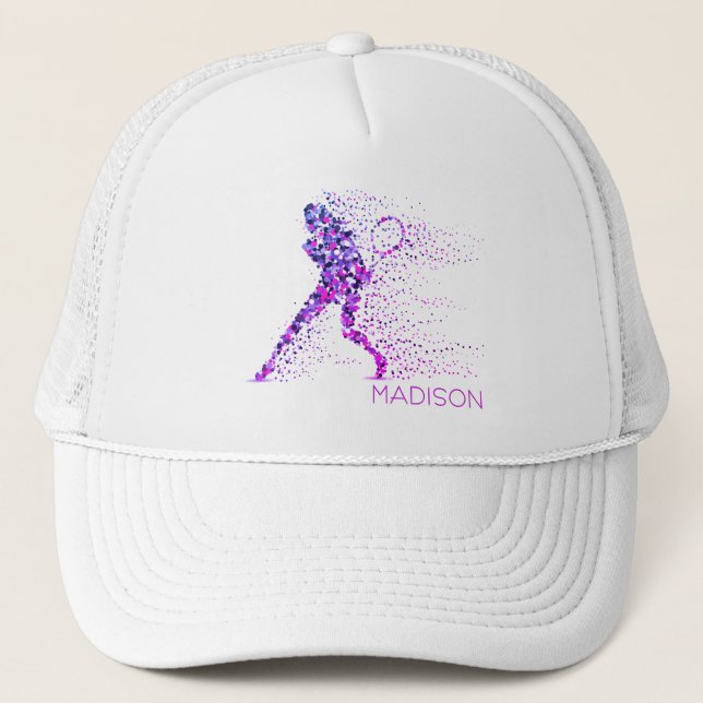 Tennis Pink Pixels Personalised Name Trucker Hat (Front)