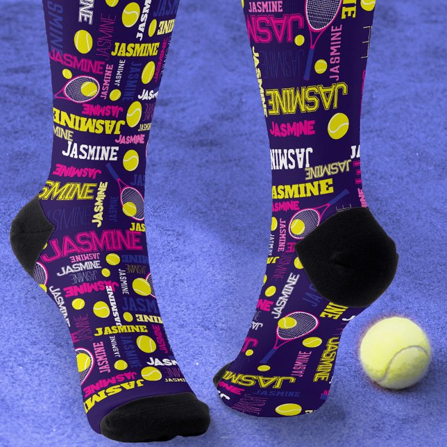 Tennis pink purple white yellow name pattern socks (Creator Uploaded)