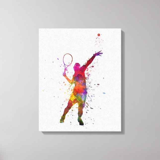 tennis player at service serving silhouette 01 canvas print (Front)