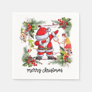 Tennis Player behind Santa Claus for Christmas    Napkin